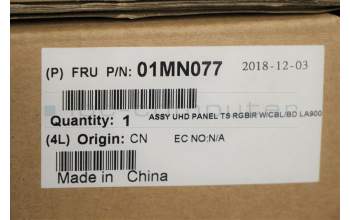 Lenovo 01MN077 Lenovo LCD Module MECH_ASM UHD 2.0 Panel non-TS_RGBIR