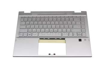 Tastatur inkl. Topcase DE (deutsch) silber/silber mit Backlight Fingerprint / Hintergrundbeleuchtung original für HP Pavilion x360 14-dw0000
