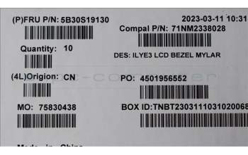 Lenovo 5B30S19130 BEZEL LCD Bezel Mylar w/tape C 82YA