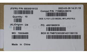 Lenovo 5B30S19133 BEZEL LCD Bezel Mylar C 82Y3 w/tape