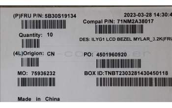Lenovo 5B30S19134 BEZEL LCD Bezel Mylar C 82Y3 w/tape_3.2K