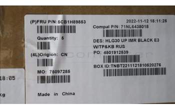 Lenovo 5CB1H89853 Tastatur inkl. TopcaseASM_RUS C82S9 E3 BLA