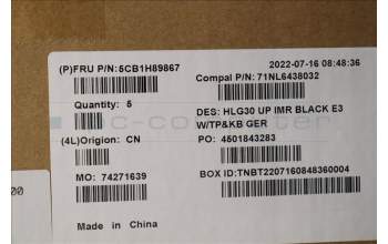 Lenovo 5CB1H89867 C-Cover with keyboard,German,Black,Backlight