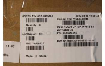 Lenovo 5CB1H89880 C-Cover with keyboard,English,White Backlight