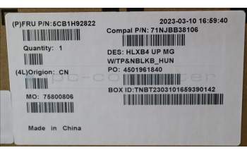 Lenovo 5CB1H92822 C-Cover with keyboard,Hungarian,Mineral Grey,Non_Backlight