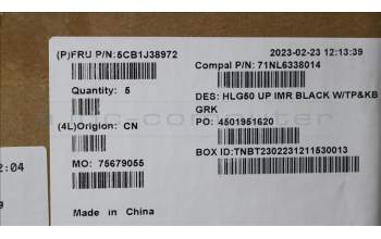 Lenovo 5CB1J38972 C-Cover with keyboard,Greek,Black,Backlight