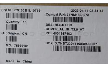 Lenovo 5CB1L10786 LCD Cover, W/Antenna, 82XD, T30, IR, AL, Violet