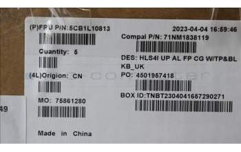 Lenovo 5CB1L10813 Tastatur inkl. Topcase_UK C82XD FP CG BL AL