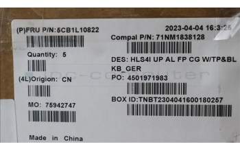 Lenovo 5CB1L10822 Tastatur inkl. Topcase_GER C82XD FP CG BL AL