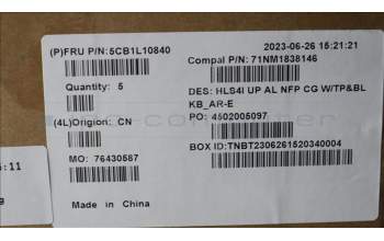 Lenovo 5CB1L10840 C-Cover with keyboard, Arabic, Cloud Grey, Backlight, Non-Fingerprint, US