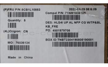 Lenovo 5CB1L10853 C-Cover with keyboard, French, Cloud Grey, Backlight, Non-Fingerprint, US