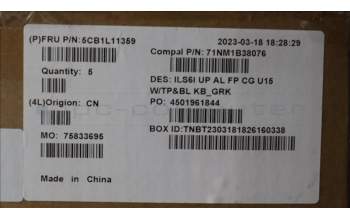 Lenovo 5CB1L11359 C-Cover with keyboard, Greek, Cloud Grey, Backlight, Fingerprint, US