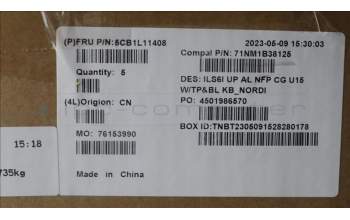 Lenovo 5CB1L11408 C-Cover with keyboard,Nordic,Cloud Grey,Backlight,Non_Fingerprint