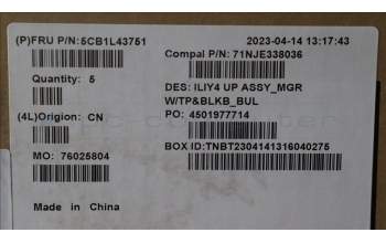 Lenovo 5CB1L43751 Tastatur inkl. TopcaseASM_BUL C21JG MG BL