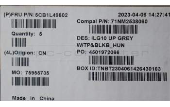 Lenovo 5CB1L49802 C-Abdeckung mit Tastatur, Ungarisch, Hintergrundbeleuchtung