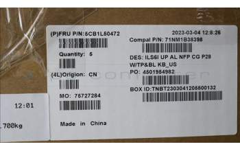 Lenovo 5CB1L50472 C-Abdeckung mit Tastatur, Englisch, Wolkengrau, Hintergrundbeleuchtung, Ohne_Fingerabdruckscanner