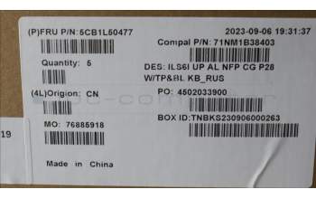 Lenovo 5CB1L50477 C-Abdeckung mit Tastatur, Russisch, Wolkengrau, Hintergrundbeleuchtung, Ohne_Fingerabdruckscanner