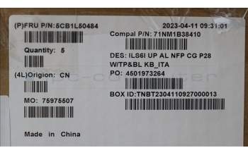 Lenovo 5CB1L50484 C-Abdeckung mit Tastatur, Italienisch, Wolkengrau, Hintergrundbeleuchtung, Ohne_Fingerabdruckscanner