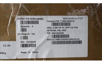 Lenovo 5CB1L50492 COVER UpCase_GER C82XF NFP CG BL ALDF