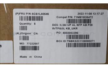 Lenovo 5CB1L50546 C-Abdeckung mit Tastatur, Ukraine, Tiefblau, Hintergrundbeleuchtung, Ohne_Fingerabdruckscanner