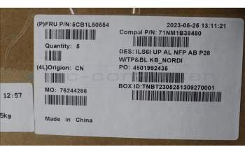 Lenovo 5CB1L50554 COVER UpCase_NORDIC C82XF NFPAB BL ALDF