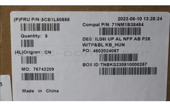 Lenovo 5CB1L50558 C-Abdeckung mit Tastatur, Ungarisch, Tiefblau, Hintergrundbeleuchtung, Ohne_Fingerabdruckscanner