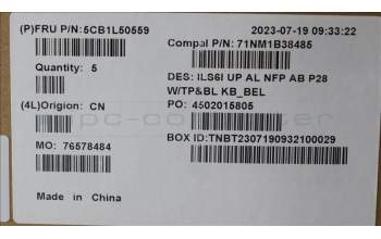 Lenovo 5CB1L50559 C-Abdeckung mit Tastatur, Belgisch, tiefblau, Hintergrundbeleuchtung, Ohne Fingerabdruck, GB