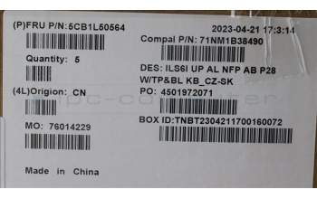 Lenovo 5CB1L50564 C-Abdeckung mit Tastatur, Tschechisch/Slowakisch, tiefblau, Hintergrundbeleuchtung, ohne Fingerabdruck, GB