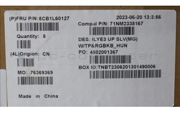 Lenovo 5CB1L60127 C-Abdeckung mit Tastatur, Ungarisch, RGB-Hintergrundbeleuchtung