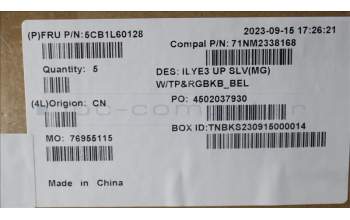 Lenovo 5CB1L60128 C-Abdeckung mit Tastatur, Belgisch, Mineralgrau, RGB-Hintergrundbel., GB