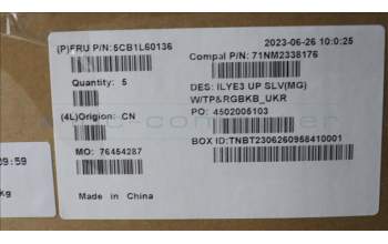 Lenovo 5CB1L60136 C-Abdeckung mit Tastatur, Ukraine, RGB-Hintergrundbeleuchtung