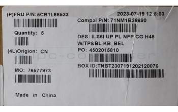 Lenovo 5CB1L66533 COVER UpCase_BEL C82XF NFP CG BL PLDF