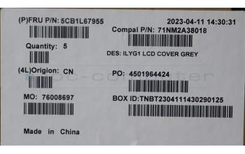 Lenovo 5CB1L67955 COVER LCD Cover C 82Y3 Grey