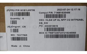 Lenovo 5CB1L69706 Tastatur inkl. Topcase_SWS C82XD NFP CG NBL AL