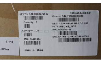 Lenovo 5CB1L72630 C-Cover with keyboard, US English Euro, Cloud Grey, Non-Backlight, Non-FingerPrint, US