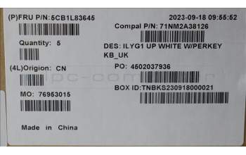 Lenovo 5CB1L83645 C-Cover with keyboard,UK English,White,RGB Backlight