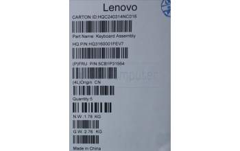 Lenovo 5CB1P31564 C-Cover with keyboard, Hebrew, Arctic Grey, US