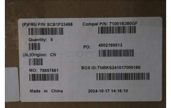 Lenovo 5CB1P33498 C-Cover with keyboard, Bulgarian, Cloud Grey, Backlight, Non-FingerPrint, UK