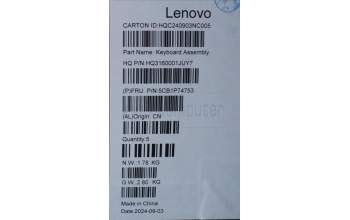 Lenovo 5CB1P74753 C-Cover with keyboard, US English Euro, Luna Grey, Puresight Logo, US
