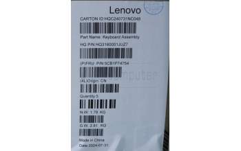 Lenovo 5CB1P74754 C-Cover with keyboard, French, Luna Grey, Puresight Logo, US