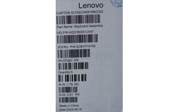 Lenovo 5CB1P74759 C-Cover with keyboard, Hebrew, Luna Grey, Puresight Logo, US