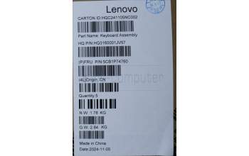 Lenovo 5CB1P74760 C-Cover with keyboard, Hungarian, Luna Grey, Puresight Logo, UK
