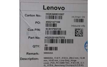 Lenovo 5CB1P85725 Hinge Cover, 21NH, Luna Grey