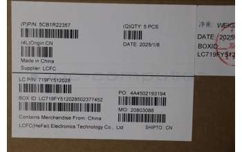 Lenovo 5CB1R22357 C-Cover with keyboard, Belgian, Luna Grey, Non-Backlight, UK