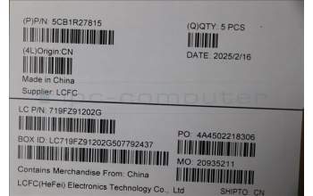 Lenovo 5CB1R27815 C-Cover with keyboard, Czech Slovakian, Luna Grey, Backlight, UK