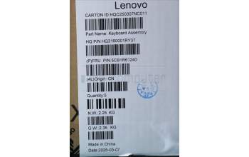Lenovo 5CB1R61240 C-Cover with keyboard, UK English, Luna Grey, FingerPrint, Puresight Logo