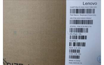 Lenovo 5CB1R61278 C-Cover with keyboard, French, Luna Grey, Non-FingerPrint, Puresight Logo, US