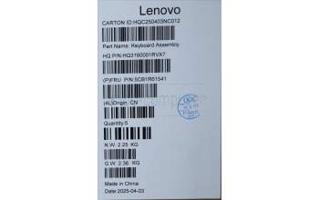 Lenovo 5CB1R61541 C-Cover with keyboard, Belgian, Luna Grey, FingerPrint, Non-Puresight Logo, UK