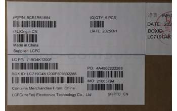 Lenovo 5CB1R61684 C-Cover with keyboard, Italian, Luna Grey, Non-Puresight Logo, Screw, UK