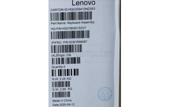Lenovo 5CB1R68067 C-Cover with keyboard, Portuguese, Luna Grey, Puresight Logo, Non-FingerPrint, UK